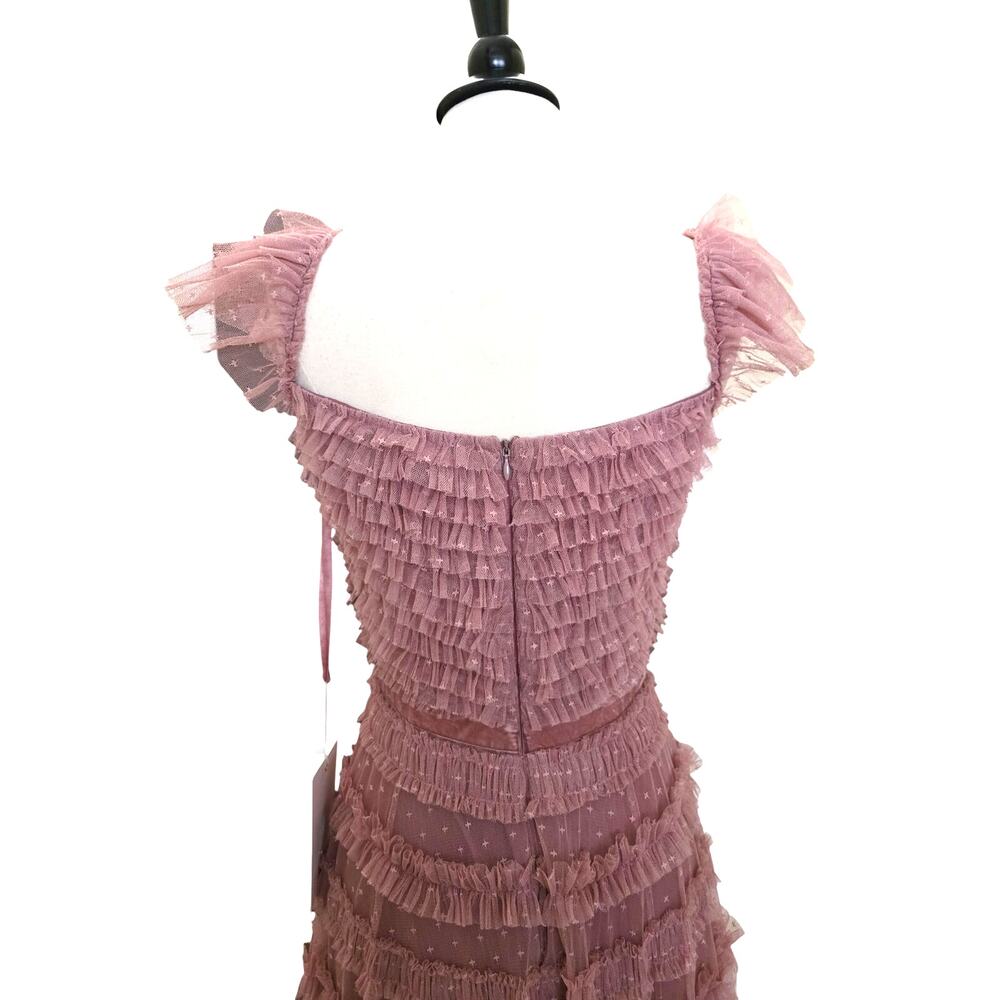 Mac Duggal Formal Pink Antique Rose Ruffle Tulle Evening Gown 8052 Maxi Dress 2 - Picture 10 of 13